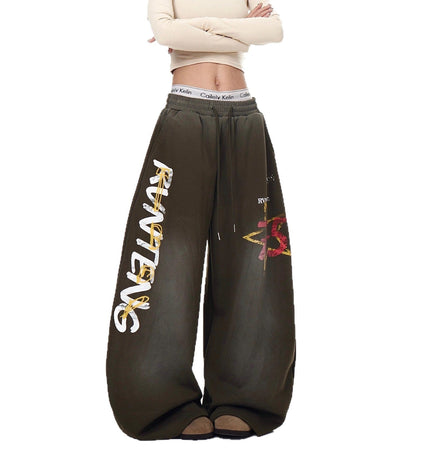 THETLSTUDIO European and American vintage graffiti hot girl style star letter print washed gradient sweatpants women's autumn jazz dance scimitar pants