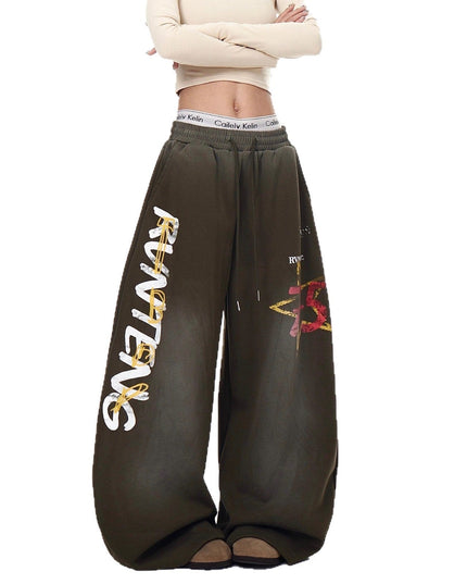 TALKLESSFASHION European and American vintage graffiti hot girl style star letter print washed gradient sweatpants women's autumn jazz dance scimitar pants