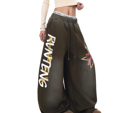 TALKLESSFASHION European and American vintage graffiti hot girl style star letter print washed gradient sweatpants women's autumn jazz dance scimitar pants