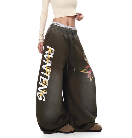 THETLSTUDIO European and American vintage graffiti hot girl style star letter print washed gradient sweatpants women's autumn jazz dance scimitar pants