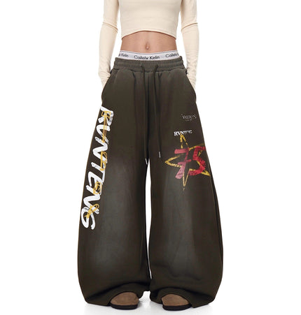 THETLSTUDIO European and American vintage graffiti hot girl style star letter print washed gradient sweatpants women's autumn jazz dance scimitar pants