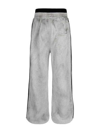 TALKLESSFASHION Fall 2025 American high street dirty and worn letter double waist sweatpants for men and women with a sense of design scimitar wide-leg pants