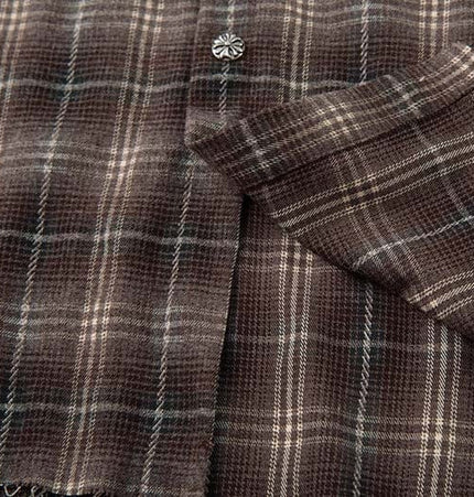 THETLSTUDIO Fall 2025 new American trendy brand letter print plaid fake two-piece patchwork lapel long sleeve shirt men's shirt