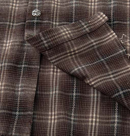 THETLSTUDIO Fall 2025 new American trendy brand letter print plaid fake two-piece patchwork lapel long sleeve shirt men's shirt