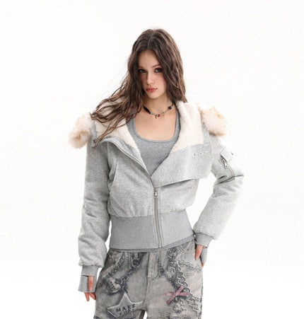 TALKLESSFASHION Fleece Lined Padded Clothes Fur Collar Jacket