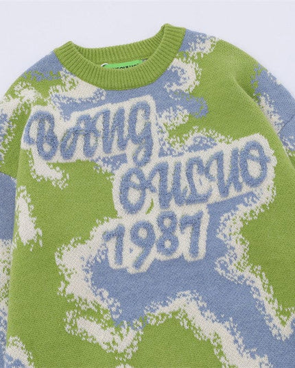 TALKLESSFASHION Flocking Letter Pullover-Sweater—1810