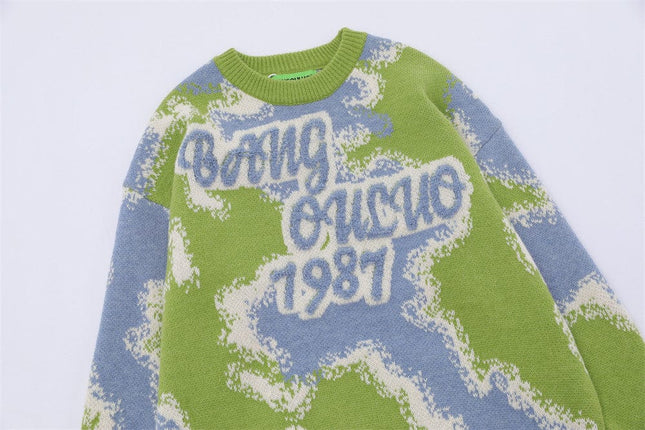 TALKLESSFASHION Flocking Letter Pullover-Sweater—1810