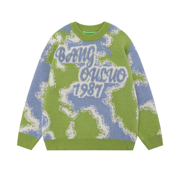 Flocking Letter Pullover-Sweater—1810