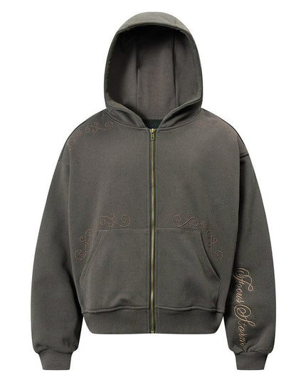 TALKLESSFASHION Flower Gray / L Rivet Zipper Unisex Hoodie Sweater—2251