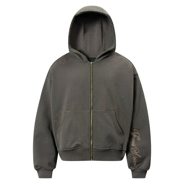 TALKLESSFASHION Flower Gray / L Rivet Zipper Unisex Hoodie Sweater—2251