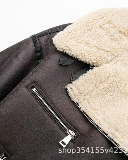 TALKLESSFASHION Foreign trade large version of European and American cross-border belt zipper composite jacket thickened windproof and waterproof fur integrated jacket