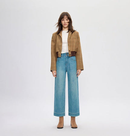 TALKLESSFASHION four-sided elastic cropped high waist loose wide-leg