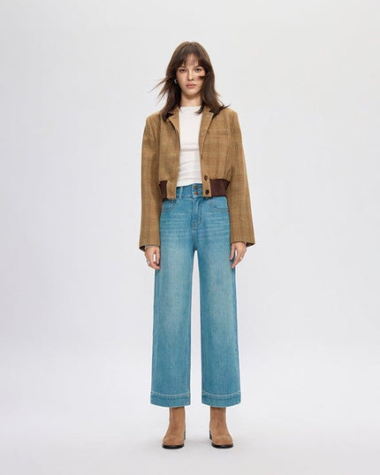 TALKLESSFASHION four-sided elastic cropped high waist loose wide-leg