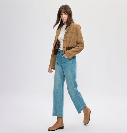 TALKLESSFASHION four-sided elastic cropped high waist loose wide-leg