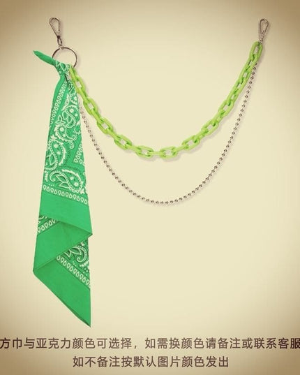 TALKLESSFASHION Fruit green double chain + green scarf hip hop pants chain accessoriesins