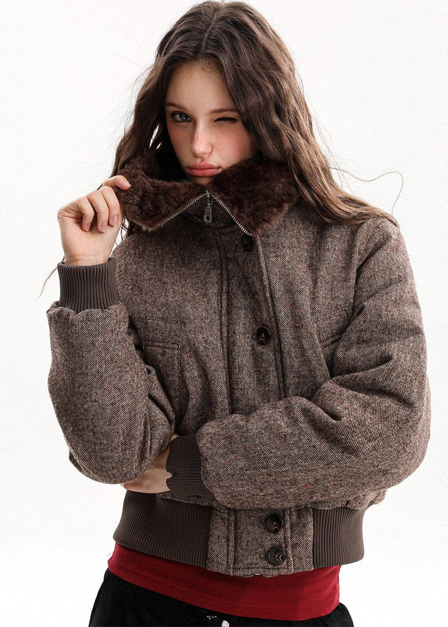 TALKLESSFASHION fur collar fleece padded jacket