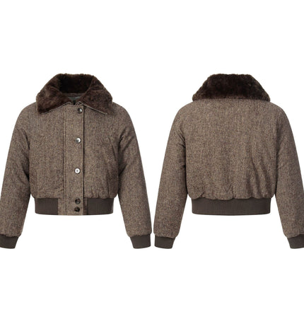 TALKLESSFASHION fur collar fleece padded jacket