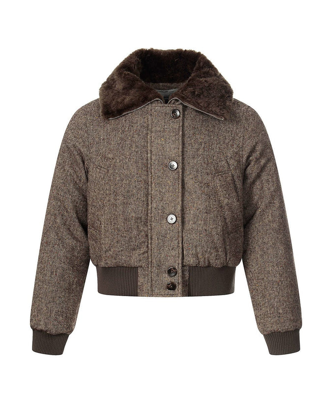 TALKLESSFASHION fur collar fleece padded jacket