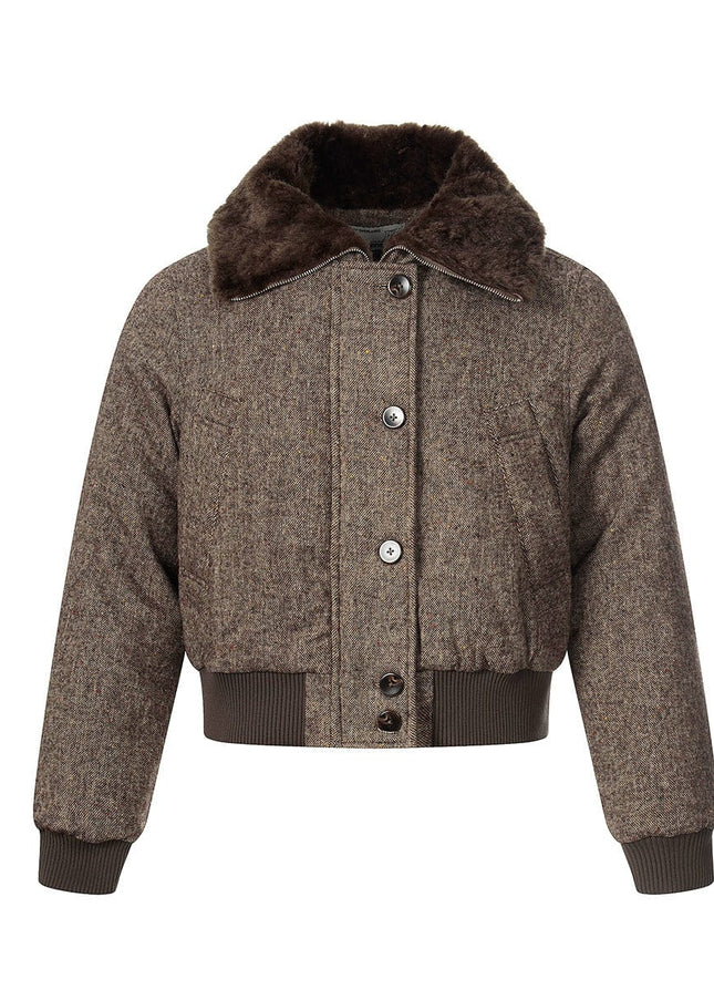 TALKLESSFASHION fur collar fleece padded jacket