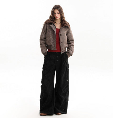 TALKLESSFASHION fur collar fleece padded jacket
