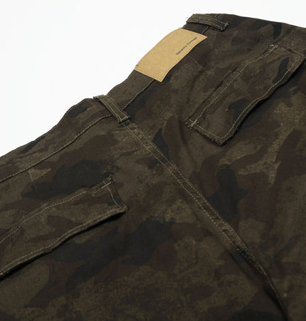 THETLSTUDIO G6801 American Retro Street Summer High-End Pleated Camouflage Workwear Design Men's Loose Cropped Shorts