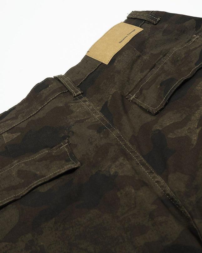 TALKLESSFASHION G6801 American Retro Street Summer High-End Pleated Camouflage Workwear Design Men's Loose Cropped Shorts