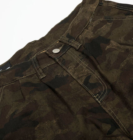 THETLSTUDIO G6801 American Retro Street Summer High-End Pleated Camouflage Workwear Design Men's Loose Cropped Shorts