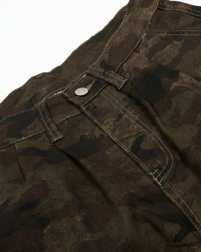 TALKLESSFASHION G6801 American Retro Street Summer High-End Pleated Camouflage Workwear Design Men's Loose Cropped Shorts