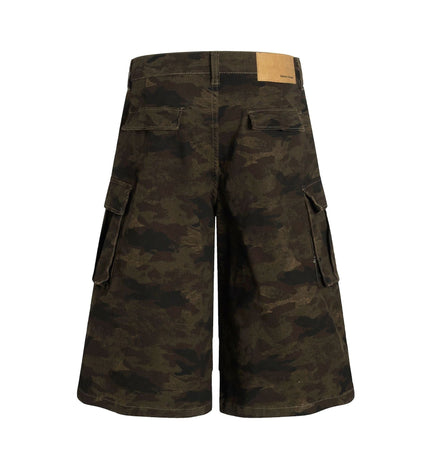 THETLSTUDIO G6801 American Retro Street Summer High-End Pleated Camouflage Workwear Design Men's Loose Cropped Shorts