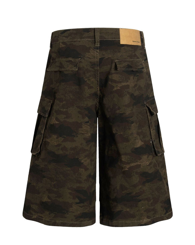 TALKLESSFASHION G6801 American Retro Street Summer High-End Pleated Camouflage Workwear Design Men's Loose Cropped Shorts