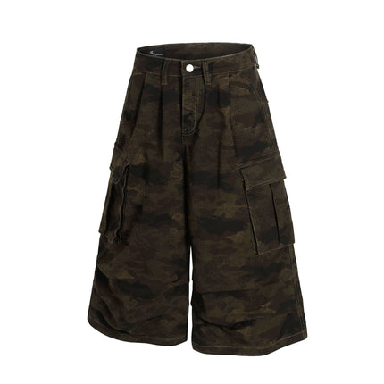 TALKLESSFASHION G6801 American Retro Street Summer High-End Pleated Camouflage Workwear Design Men's Loose Cropped Shorts
