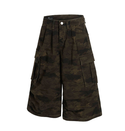 THETLSTUDIO G6801 American Retro Street Summer High-End Pleated Camouflage Workwear Design Men's Loose Cropped Shorts