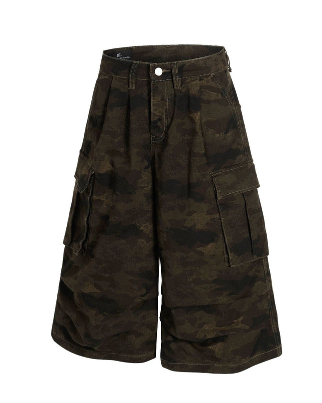TALKLESSFASHION G6801 American Retro Street Summer High-End Pleated Camouflage Workwear Design Men's Loose Cropped Shorts