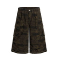 TALKLESSFASHION G6801 American Retro Street Summer High-End Pleated Camouflage Workwear Design Men's Loose Cropped Shorts
