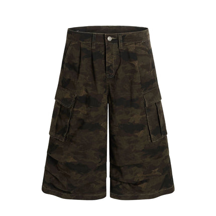 TALKLESSFASHION G6801 American Retro Street Summer High-End Pleated Camouflage Workwear Design Men's Loose Cropped Shorts