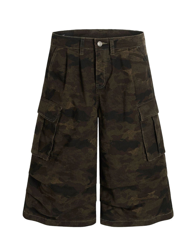 TALKLESSFASHION G6801 American Retro Street Summer High-End Pleated Camouflage Workwear Design Men's Loose Cropped Shorts