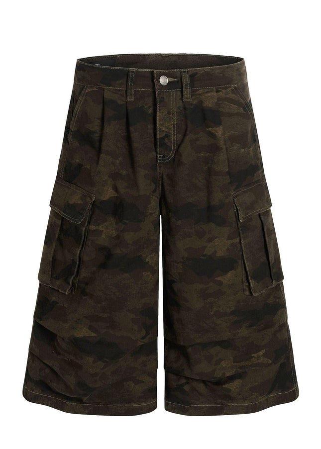 TALKLESSFASHION G6801 American Retro Street Summer High-End Pleated Camouflage Workwear Design Men's Loose Cropped Shorts