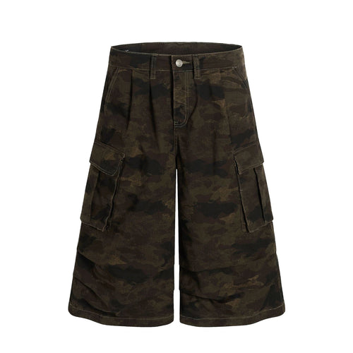 THETLSTUDIO G6801 American Retro Street Summer High-End Pleated Camouflage Workwear Design Men's Loose Cropped Shorts