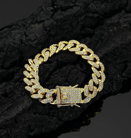 TALKLESSFASHION Gold (anklet) 25 cm MS Full Diamond Bracelet 13MM Hip Hop American Hip Street Full Diamond Rap Rap Anklet Cuban Chain Men's Bracelet