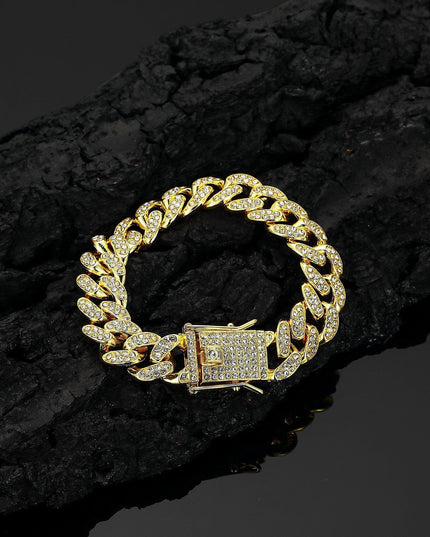 TALKLESSFASHION Gold (anklet) 25 cm MS Full Diamond Bracelet 13MM Hip Hop American Hip Street Full Diamond Rap Rap Anklet Cuban Chain Men's Bracelet