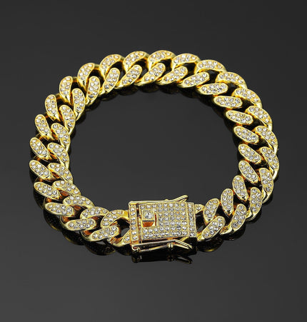 TALKLESSFASHION Gold (bracelet) 23 cm MS Full Diamond Bracelet 13MM Hip Hop American Hip Street Full Diamond Rap Rap Anklet Cuban Chain Men's Bracelet
