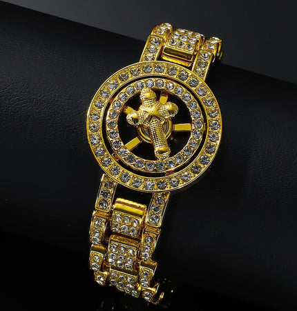 TALKLESSFASHION Gold (cross)1 MS Watch Bracelet Cross Rotating American Hip Hop Hip Hop Time Running Women's Full Diamond Dollar Men's Bracelet