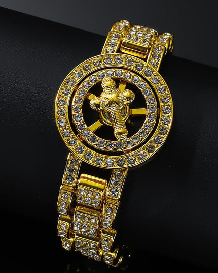 TALKLESSFASHION Gold (cross)1 MS Watch Bracelet Cross Rotating American Hip Hop Hip Hop Time Running Women's Full Diamond Dollar Men's Bracelet