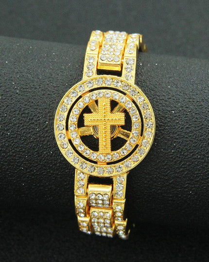 TALKLESSFASHION Gold (cross) MS Watch Bracelet Cross Rotating American Hip Hop Hip Hop Time Running Women's Full Diamond Dollar Men's Bracelet