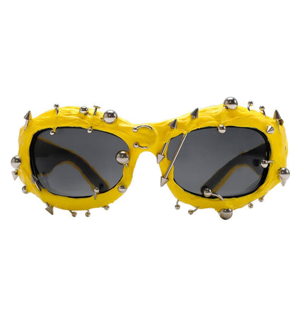 TALKLESSFASHION Gold European and American street punk rivet metal design sense color European and American sunglasses fashionable trend face small glasses