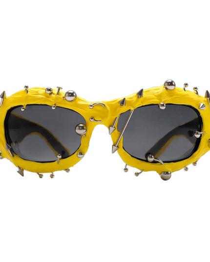 TALKLESSFASHION Gold European and American street punk rivet metal design sense color European and American sunglasses fashionable trend face small glasses