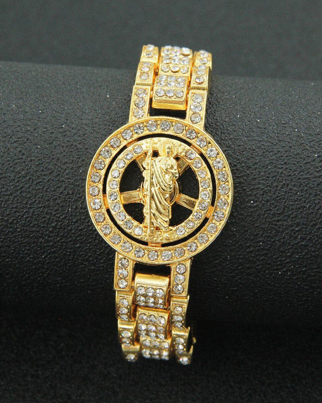 TALKLESSFASHION Gold (Father St. Jude) MS Watch Bracelet Cross Rotating American Hip Hop Hip Hop Time Running Women's Full Diamond Dollar Men's Bracelet