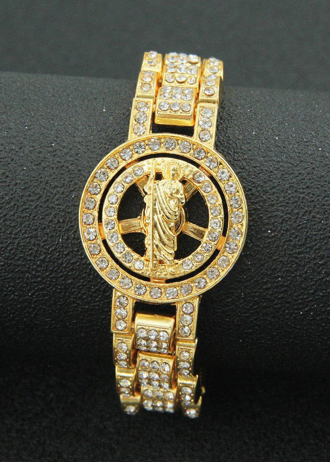 TALKLESSFASHION Gold (Father St. Jude) MS Watch Bracelet Cross Rotating American Hip Hop Hip Hop Time Running Women's Full Diamond Dollar Men's Bracelet