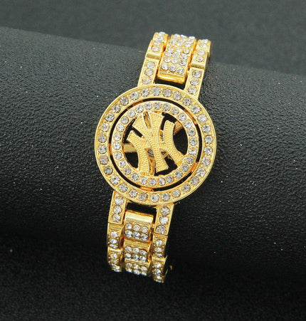 TALKLESSFASHION Gold (NY) MS Watch Bracelet Cross Rotating American Hip Hop Hip Hop Time Running Women's Full Diamond Dollar Men's Bracelet
