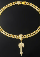 Gold pendant + 60 cm Cuban diamond chain